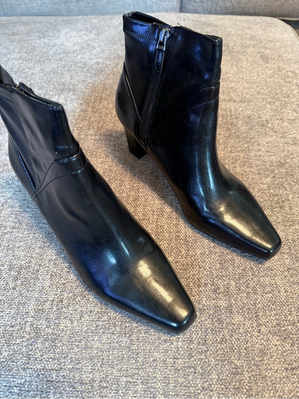 Classic Black Leather Pointed-Toe Women's Ankle Boots